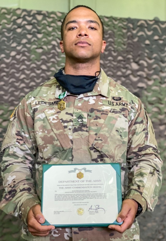 Staff Sgt. Ian Ledesma, a patriot section chief assigned to Alpha Battery, 5th Battalion, 7th Air Defense Artillery Regiment was awarded the Army Commendation Medal on Rhine Ordnance Barracks June 5. Ledesma, a native of Marietta, Ga., won the...