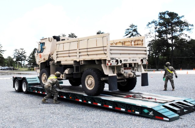 Soldiers from the 4th SFAB unload vehicles while observing COVID-19 mitigation guidelines May 27.