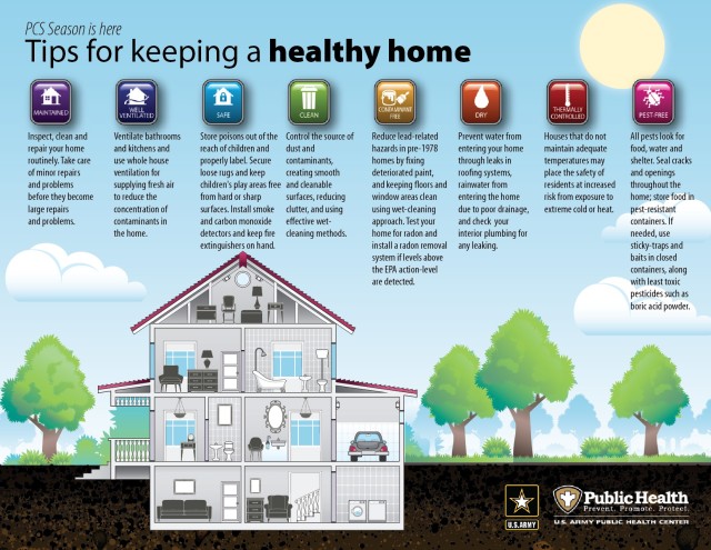 A great resource during PCS season is this Army Public Health Center flyer with eight tips on keeping a healthy home. 