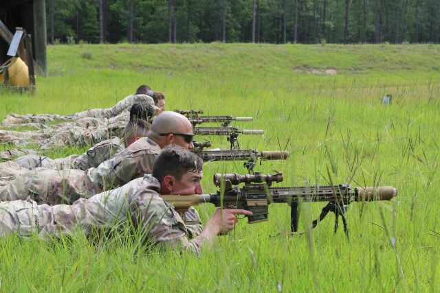 Soldiers from the 1st Armored Brigade Combat Team, 3rd Infantry Division, take aim at the Fort Stewart, Ga., sniper range while fielding the U.S. Army’s new M110A1 Squad Designated Marksman Rifle, June 5th, 2020. 1ABCT was the first unit in the...
