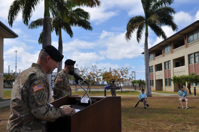 Honolulu, Hawaii – The 9th Mission Support Command’s Theater Support Group welcomed its sixth brigade commander during a Change of Command Ceremony June 6, 2020 at the Daniel K. Inouye Complex at Fort Shafter Flats, Hawaii.

Brig. Gen. Timothy Connelly, commanding general of the 9th MSC, presided and oversaw the changing of the colors from outgoing commander, Col. Travis Delk, to incoming commander, Col. Mark Schoenfeld.