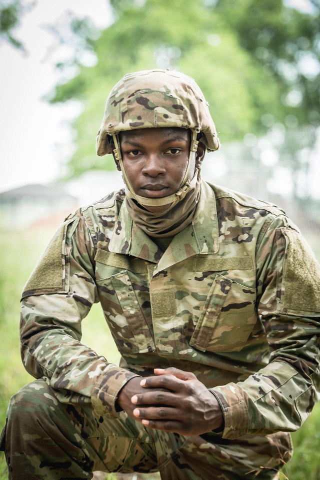 Pvt. Teslim Animashaun in B Battery, 1st Battalion, 79th Field Artillery, completed Basic Combat Training May 29, 2020, at Fort Sill.