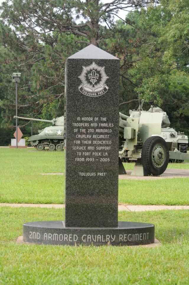 Memorial at Warrior Memorial park dedicated to the Troopers and Families of the 2nd Armored Cavalry Regiment who served at Fort Polk from 1993 to 2005.