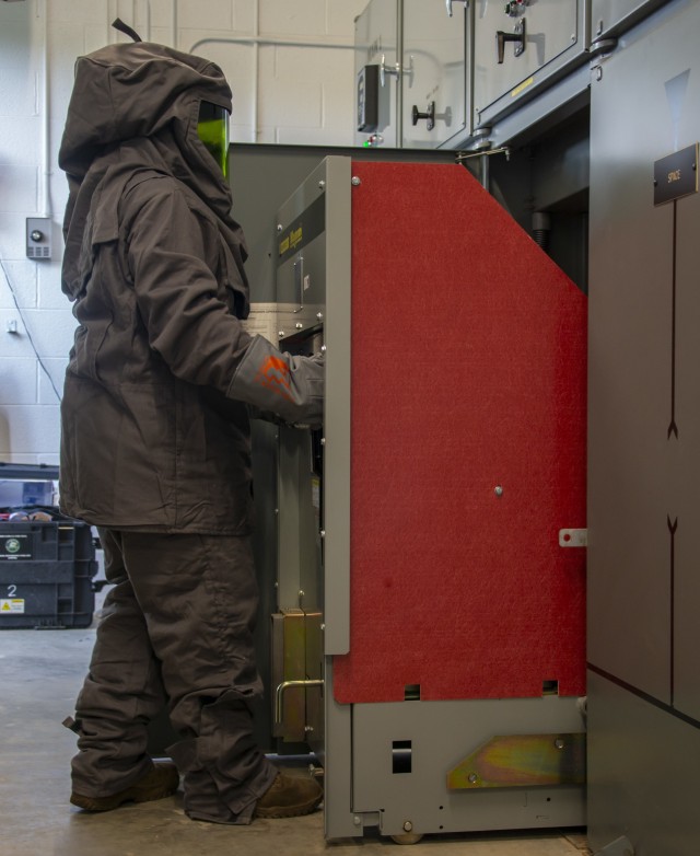Sgt. John Valdespino, Prime Power Specialist with 249th Engineer Battalion, unracks a medium voltage circuit breaker during a CBRM mission at the VA Medical Center in Beckley, WV. The CBRM operations includes testing of the Beckley VA’s main...