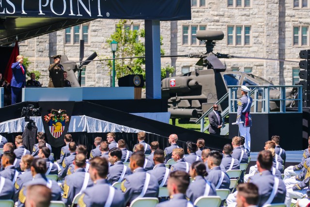 The U.S. Military Academy at West Point held its graduation and commissioning ceremony for the Class of 2020 on The Plain in West Point, New York, June 13, 2020. This year, 1,113 cadets graduated. Among them were 12 international cadets. The class includes 229 women, 132 African-Americans, 103 Asian/Pacific Islanders, 102 Hispanics and 10 Native Americans. There are 143 members who attended the U.S. Military Academy Preparatory School (125 men and 18 women). There are 59 class members who are prior service, eight of those are combat veterans. In attendance were commencement speaker President Donald J. Trump, Secretary of the Army Ryan D. McCarthy and Chief of Staff of the Army Gen. James C. McConville.