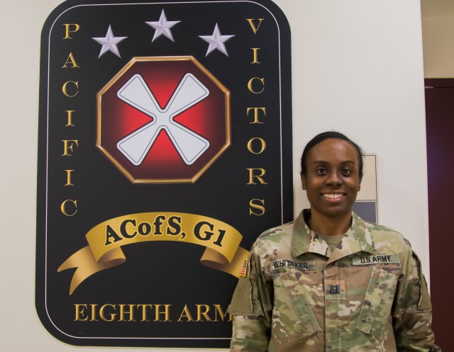 Capt. JaTonya Whitaker, Eighth Army G1 Plans and Operations officer, is one of three service members worldwide selected as a Combined Federal Campaign-Overseas 2019 Hero Award winner. (U.S. Army photo by Sgt. Moon, Ji-hwan)