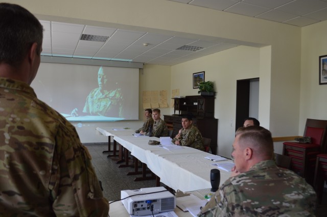 Sgts. 1st Class Michael McArthur and Christopher Russell, conduct an Equal Opportunity Leaders’ Course May 29 on Katterbach Kaserne. The 60-hour course introduces Soldiers to the world of EO. After completing the course, Soldiers will return to their units to be the eyes and ears of the command team about the command culture in the units.