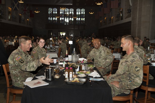 Chief of Staff of the Army Gen. James C. McConville addresses the Class of 2020 during the United States Military Academy’s Graduation Banquet Dinner at the Cadet Mess Hall, June 13, 2020 at West Point, New York.