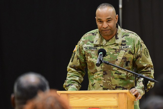 Then-Brig. Gen. Kevin Vereen hosts a Martin Luther King Jr. observance at Fort Knox, Kentucky, last year before being promoted and becoming the Army&#39;s provost marshal general.