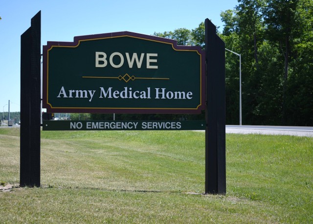 FORT DRUM, N.Y. – The Bowe Army Medical Home sign sits in front of the Soldier Health Services clinic on Fort Drum, N.Y.  Since the start of the COVID-19 pandemic, a team of all-volunteer nurses, doctors and other healthcare professionals at the Bowe clinic have been responsible for the treatment and care of all Soldiers, Family members and retirees who’ve tested positive for the virus.  (U.S. Army photo by Warren W. Wright Jr., Fort Drum Medical Activity Public Affairs)