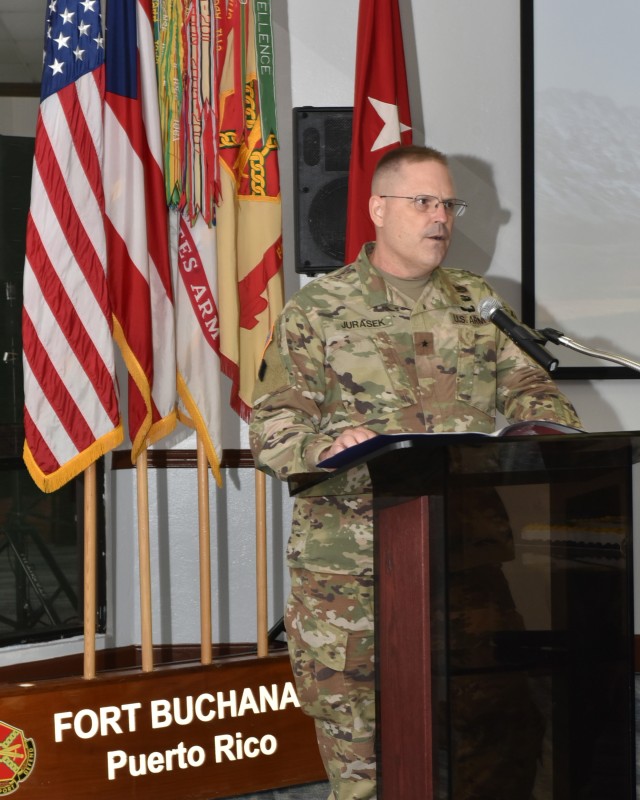 The US Army Garrison Fort Buchanan commemorated the 245th United States Army Birthday in a virtual event held at the installation’s Community Club and Conference Center June 12, 2020.
The virtual event, streamed live on Facebook, was hosted by Garrison Commander Col. Joseph B. Corcoran III. The guest speaker was the Commanding General of the 1st Mission Support Command US Army Reserve Brig. Gen. Jeffrey W. Jurasek. 