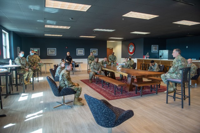 Gen. David Goldfein, chief of staff of the Air Force, listens to the stories of Airmen personally affected by the COVID-19 pandemic at Joint Base Lewis-McChord, Wash., June 18, 2020. During his tour of Team McChord, Goldfein visited the Western...