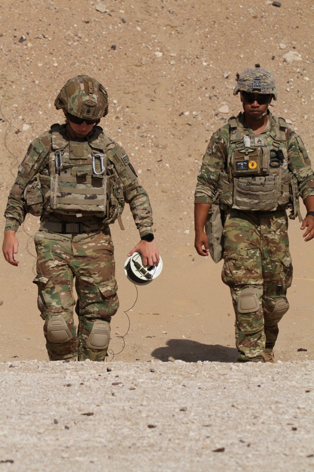 U.S. Army Soldiers with the 741st Ordnance Battalion conduct explosives training in the CENTCOM area of responsibility, June 9, 2020. (U.S. Army photo by Sgt. Andrew Valenza)