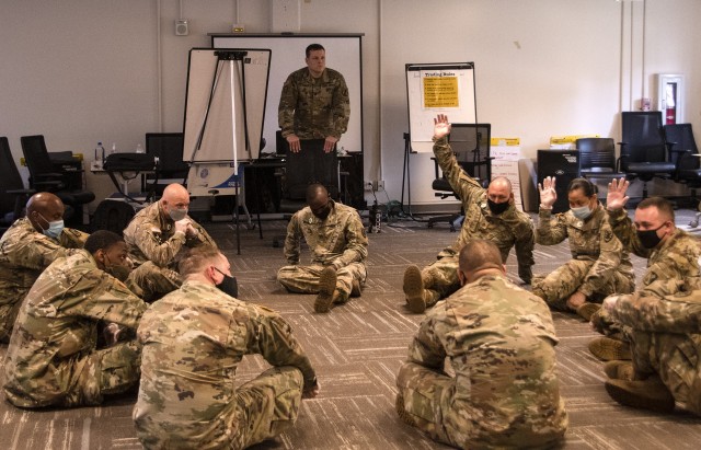 Soldiers participate in equal opportunity training at Fort Eustis, Virginia, June 23, 2020. The 60-hour course is designed to prepare Soldiers to be equal opportunity advisers in their respective units. (U.S. Army photo by David Overson)