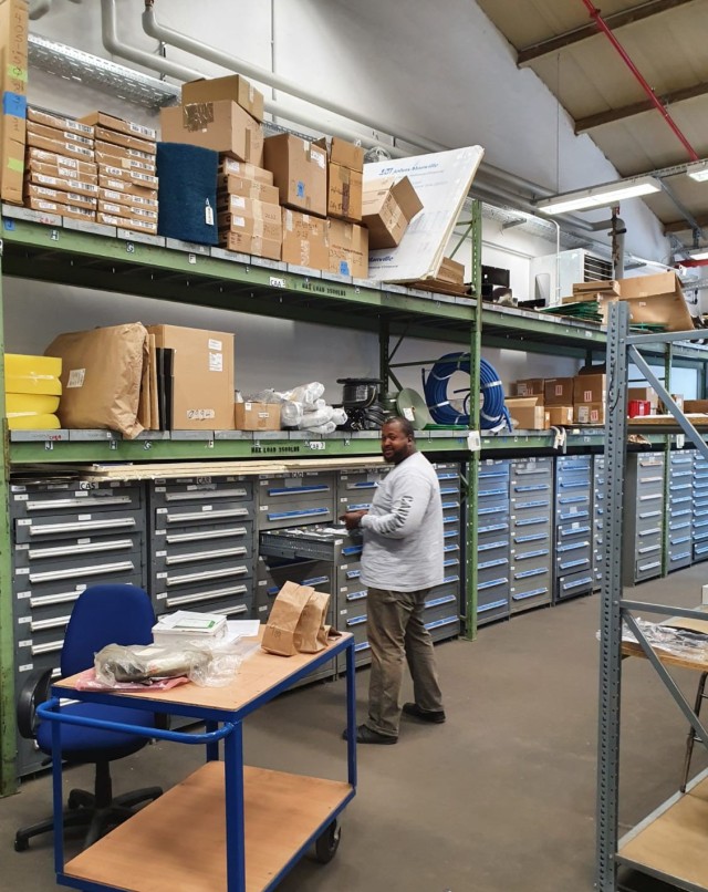 Production Control Logistician Craig Priest conducts an authorized stockage list (ASL) inventory at Tobyhanna Army Depot’s Regional Support Center in Germany.  The ASL cultivates equipment readiness by ensuring that high-demand repair parts are...