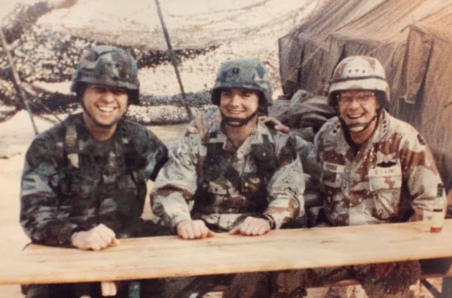During Desert Shield/Desert Storm, then Capt. Paul E. Funk II poses with his father, Maj. Gen. Paul E. Funk (left) and father-in-law, Lt. Gen. John J. Yeosock (right) during Operation Desert Shield/Desert Storm.
(Courtesy Photo)