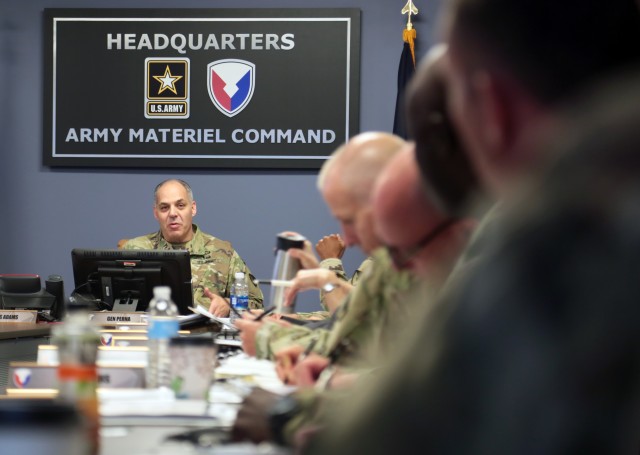 Gen. Gus Perna outlines his strategy and focus for assembled Army Organic Industrial Base Commanders during a leadership summit at the Army Materiel Command, Redstone Arsenal, Ala. August 29, 2017. The summit brought leaders from around to country together to improve materiel efficiency across the enterprise.

(U.S. Army Photo by Sgt. Eben Boothby)