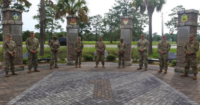 The career counselors from the 1st Armored Brigade Combat Team, 3rd Infantry Division, pose for a photo at the 1ABCT memorial on Fort Stewart, Ga., June 8th, 2020. Due to this retention team’s hard work and excellence, their unit was the first...