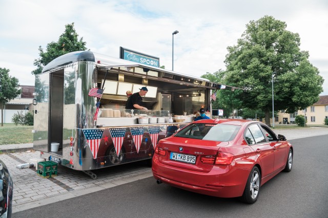 WIESBADEN, Germany - The Wiesbaden Entertainment Center drive-thru served barbeque food, including ribs, bratwurst and burgers to event goers July 4, 2020.