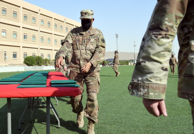 ARIFJAN, KUWAIT—More than 40 Soldiers from throughout the U.S. Army Central area of responsibility graduated from the Emergency Basic Leaders Course here, July 7, 2020. The Emergency Basic Leaders Course, or eBLC, is a modification of the Basic...