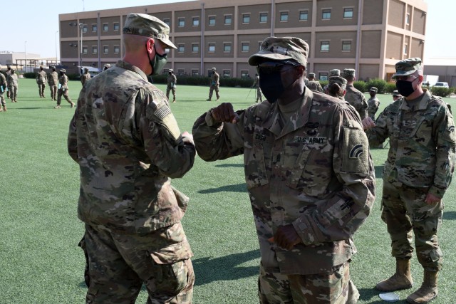 ARIFJAN, KUWAIT—More than 40 Soldiers from throughout the U.S. Army Central area of responsibility graduated from the Emergency Basic Leaders Course here, July 7, 2020. The Emergency Basic Leaders Course, or eBLC, is a modification of the Basic...