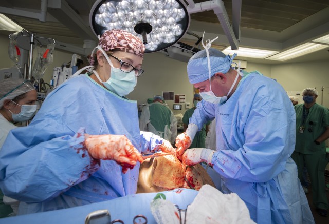 Members of the 555th Forward Surgical Team operate on a simulated trauma patient during training with the Strategic Trauma Readiness Center of San Antonio (STaRC) at Brooke Army Medical Center, Fort Sam Houston, Texas, May 28, 2020. The STaRC...
