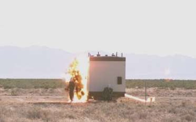 This photo shows the impact of a missile system recently tested at Dugway. The testing and data collection of the system’s upgrades was almost postponed because of COVID-19 restrictions, which could have ultimately delayed getting the new technology on the battlefield and in the hands of warfighters. Photo by DPG Test Referee Branch
