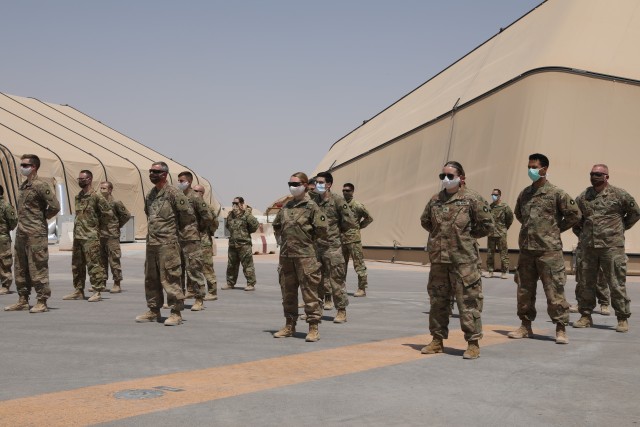 U.S. Army Soldiers assigned to Task Force Javelin were awarded the Shoulder Sleeve Insignia of the 34th "Red Bull" Infantry Division on July 2, 2020 in the Kingdom of Saudi Arabia. The SSI was awarded to 21 members of TFJ for their service in a...