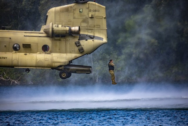 1st SFG (A) Green Berets helocast at American Lake
