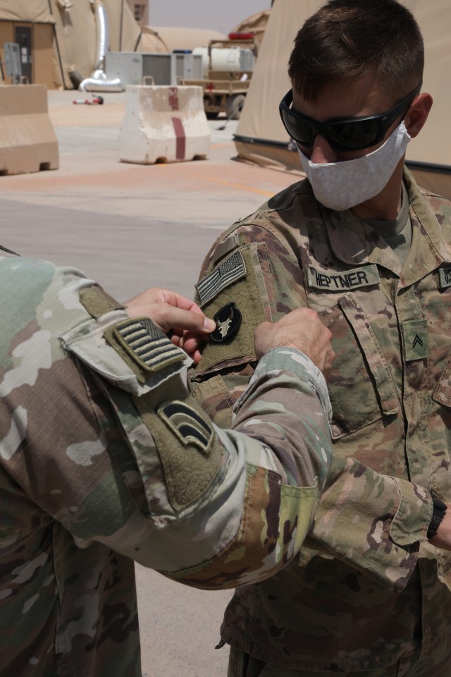 U.S. Army Soldiers assigned to Task Force Javelin were awarded the Shoulder Sleeve Insignia  of the 34th "Red Bull" Infantry Division on July 2, 2020 in the Kingdom of Saudi Arabia. The SSI was awarded to 21 members of TFJ for their service in a...