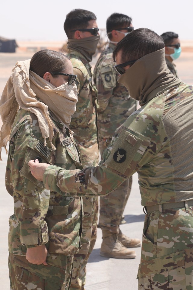 U.S. Army Soldiers assigned to Task Force Javelin were awarded the Shoulder Sleeve Insignia  of the 34th "Red Bull" Infantry Division on July 2, 2020 in the Kingdom of Saudi Arabia. The SSI was awarded to 21 members of TFJ for their service in a...