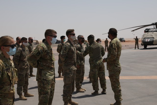 U.S. Army Soldiers assigned to Task Force Javelin were awarded the Shoulder Sleeve Insignia  of the 34th "Red Bull" Infantry Division on July 2, 2020 in the Kingdom of Saudi Arabia. The SSI was awarded to 21 members of TFJ for their service in a...