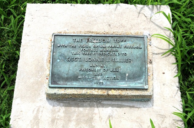 This plaque, relocated to the Fort Polk Museum's outdoor display, is for a Freedom Tree memorial that was dedicated in 1973 to Staff Sgt. Lonnie J. Tullier and all Prisoners of War and Missing in Action service members. Tullier served during...