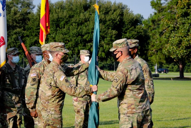 Maj. Gen. Patrick J. Donahoe assumes command of the Maneuver Center of Excellence and Fort Benning from Maj. Gen. Gary M. Brito July 17, 2020 on York Field. Lt. Gen. James E. Rainey was the reviewing officer. (Photos by: Markeith Horace/MCoE PAO Photographer)