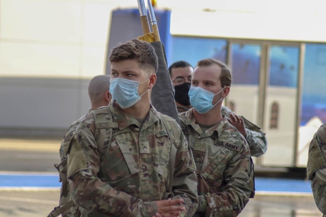 Soldiers with 2nd Battalion, 12th Cavalry Regiment, 1st Armored Brigade Combat Team, 1st Cavalry Division, arrived in Poznan, Poland, July 16, 2020. The Fort Hood based unit is deployed to participate in DEFENDER-Europe 20 Phase II at Drawsko Pomorskie Training Area, Poland. DEFENDER-Europe 20 was designed as a deployment exercise to build strategic readiness in support of the U.S. National Defense Strategy and NATO deterrence objectives. In response to COVID-19, DEFENDER-Europe 20 was modified in size and scope. Phase I of the modified DEFENDER-Europe 20 was linked exercise Allied Spirit, which took place at Drawsko Pomorskie Training Area, Poland, June 5-19, with approximately 6,000 U.S. and Polish Soldiers. In Phase II of the modified DEFENDER-Europe 20, a U.S.-based combined arms battalion will conduct an Emergency Deployment Readiness Exercise to Europe July 14 – Aug. 22. For more information about DEFENDER-Europe, visit www.eur.army.mil/DefenderEurope. (Photo courtesy of the U.S. Army)