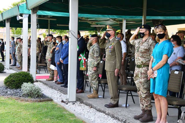 Soldiers and Family members gathered July 15, 2020 on Caserma Ederle in Vicenza, Italy, for the socially-distanced U.S. Army Africa change of command ceremony. Maj. Gen. Andrew M. Rohling assumed command of USARAF from Maj. Gen. Roger Cloutier,...