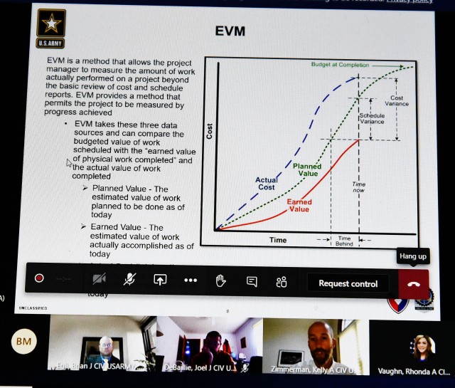 Shown is a slide from the Global Dynamics team presentation concerning a Special Projects Tracker on Earned Value Management.  EMV allows a manager to measure the amount of work actually performed and the progress achieved. (Photo by Jon Micheal...