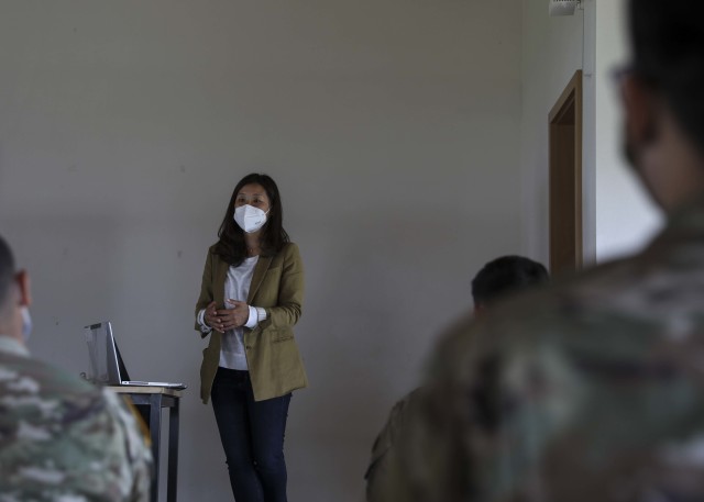 Young Hwang, Army Substance Abuse Program specialist and course instructor, conducts a suicide prevention course at the 7th Army Noncommissioned Officer Academy in Grafenwoehr, Germany, July 17, 2020. The course aimed to train noncommissioned...
