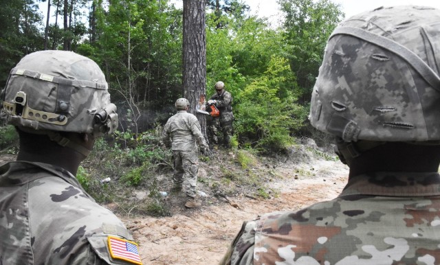 46th Engineer Battalion and 3rd BCT Soldiers particpate in abatis training conducted by JRTC Operations Group Task Force 5, at the Joint Readiness Training Center and Fort Polk’s Peason Ridge training area July 15.