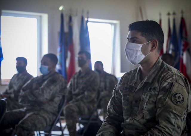 U.S. Army Soldiers, attending the Basic Leadership Course at the 7th Army Noncommissioned Officer Academy, participate in a suicide prevention course in Grafenwoehr, Germany, July 17, 2020. The course, taught by the Army Substance Abuse Program...