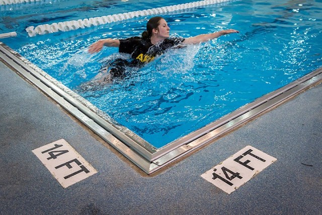 Spc. Ambrosia Sanders, Veterinary Treatment Facility, participates in the range portion of the Best Warrior Competition June 29 at Fort Leonard Wood, Mo. Fort Leavenworth Best Warrior participants competed in the Combined Arms Center and Fort...