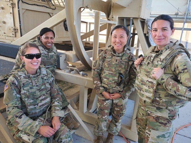 From left: Warrant Officer Hannah Hill, Master Sgt. Joy Martin, 1st Lt. Katie Choi, and 1st Sgt. Alicia Roethler, all with the 652nd Regional Support Group, smile after undergoing High Mobility Multipurpose Wheeled Vehicle Egress Assistance Trainer training September 14 at North Fort Hood, Texas, prior to their deployment to Poland. The 652nd RSG just completed a 10-month deployment to Poland, where they were the first U.S. Army Reserve unit to conduct base operations there, and are now back at North Fort Hood undergoing the quarantine process before returning home. (U.S. Army Reserve photo by Master Sgt. Ryan C. Matson, 652nd Regional Support Group)