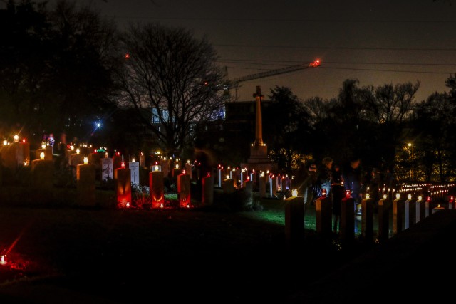 One of the Polish holidays the Soldiers of the 652nd Regional Support Group were able to experience was All Saints Day November 1, 2019. On this holiday, people remember deceased friends and family and place lanterns on their graves, as seen in this photo taken at the Cemetery of Polish Heroes in Poznan, Poland. (U.S. Army Reserve photo by Master Sgt. Ryan C. Matson, 652nd Regional Support Group)