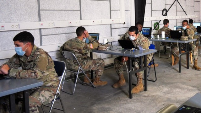 Inbound Soldiers from the United States to Europe, conduct virtual in-processing at the Deployment Processing Center on Rhine Ordnance Barracks in Kaiserslautern, Germany July 17, 2020. The DPC currently houses incoming personnel from the United...