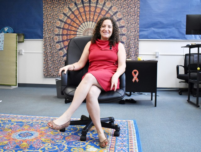 Tisha Miller, the Adolescent Support and Counseling Services counselor at Zama Middle High School, poses for a photo in her office at the school on Camp Zama, Japan, July 27, 2020.