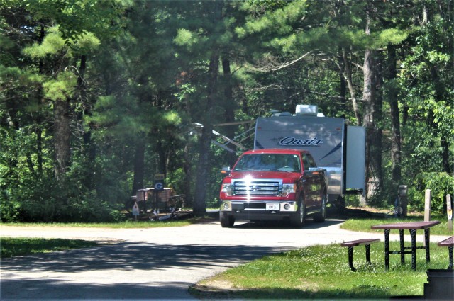 A camper is shown June 25, 2020, at Pine View Campground at Fort McCoy, Wis. Open year-round, Pine View Campground is part of Pine View Recreation Area. This area also includes Whitetail Ridge and Sportsman’s Range. The campground is nestled in...