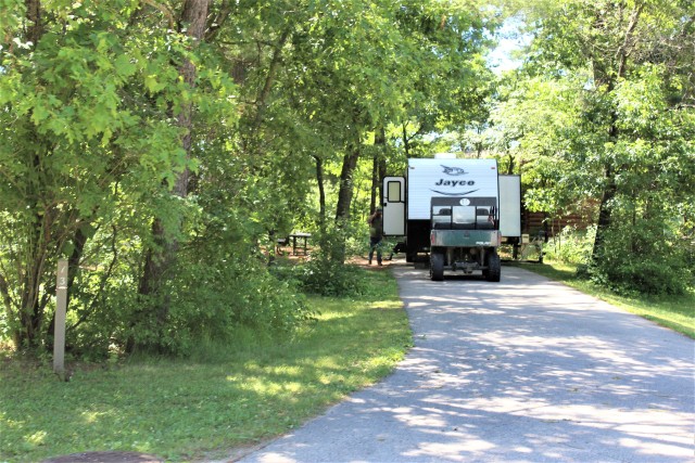A camper is shown June 25, 2020, at Pine View Campground at Fort McCoy, Wis. Open year-round, Pine View Campground is part of Pine View Recreation Area. This area also includes Whitetail Ridge and Sportsman’s Range. The campground is nestled in...