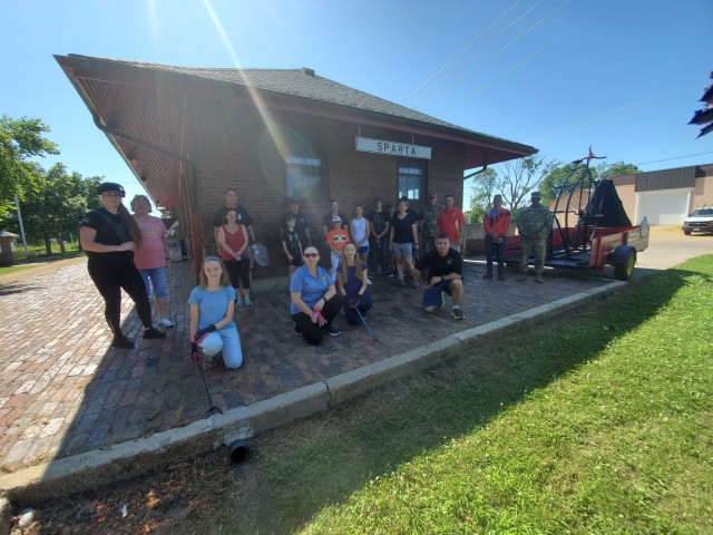 Members of the Fort McCoy Sgt. Audie Murphy Club Chapter, their family members, and others from Fort McCoy, Wis., participated in a one-hour cleanup effort July 16, 2020, along the Elroy-Sparta Bike Trail in Sparta, Wis. Here some are shown in a...