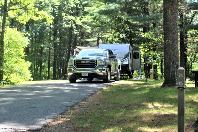 A camper is shown June 25, 2020, at Pine View Campground at Fort McCoy, Wis. Open year-round, Pine View Campground is part of Pine View Recreation Area. This area also includes Whitetail Ridge and Sportsman’s Range. The campground is nestled in...
