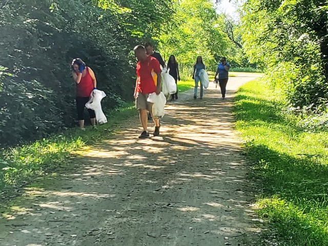 Members of the Fort McCoy Sgt. Audie Murphy Club Chapter, their family members, and others from Fort McCoy, Wis., participate in a one-hour cleanup effort July 16, 2020, along the Elroy-Sparta Bike Trail in Sparta, Wis. More than 30 people...